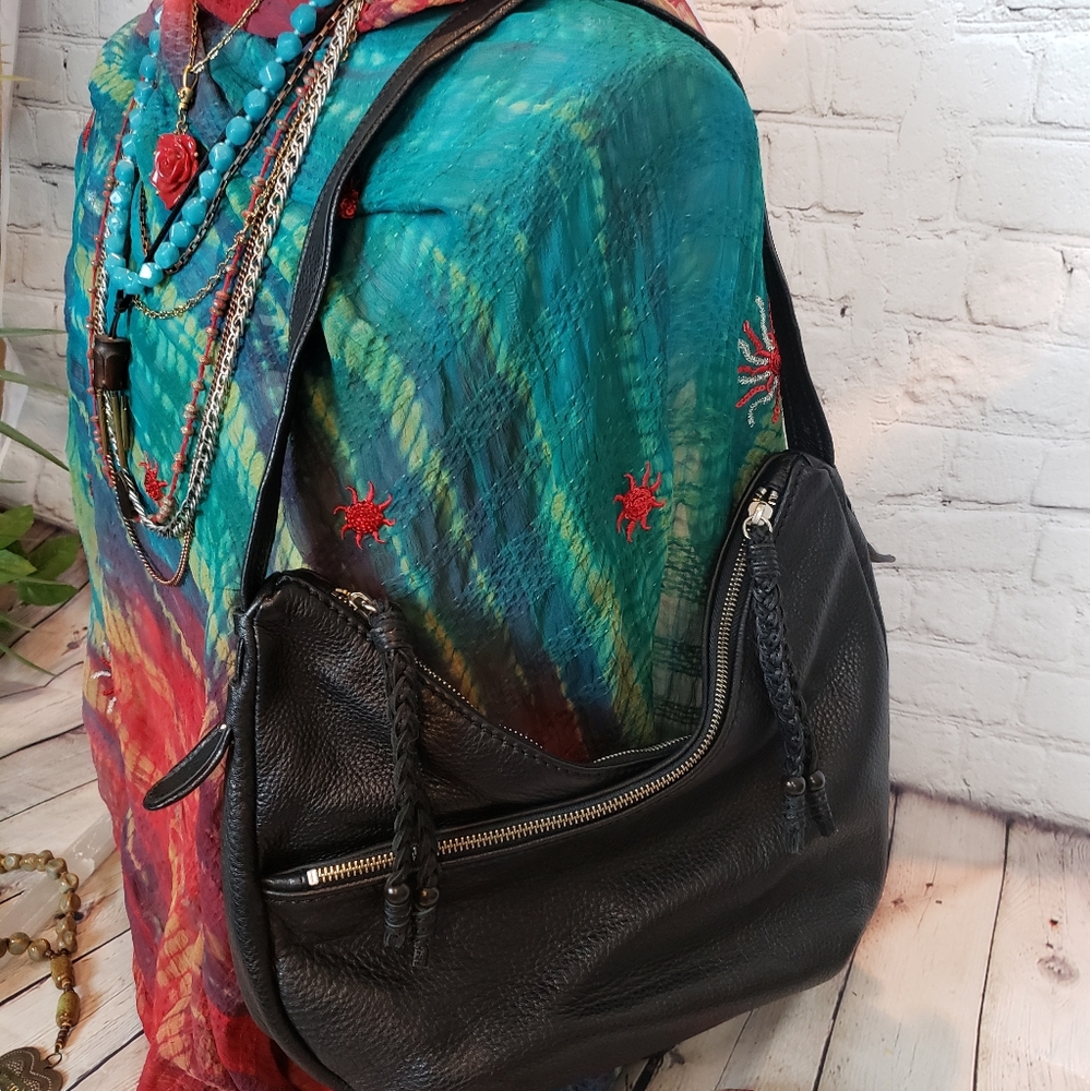 Black leather fossil bag